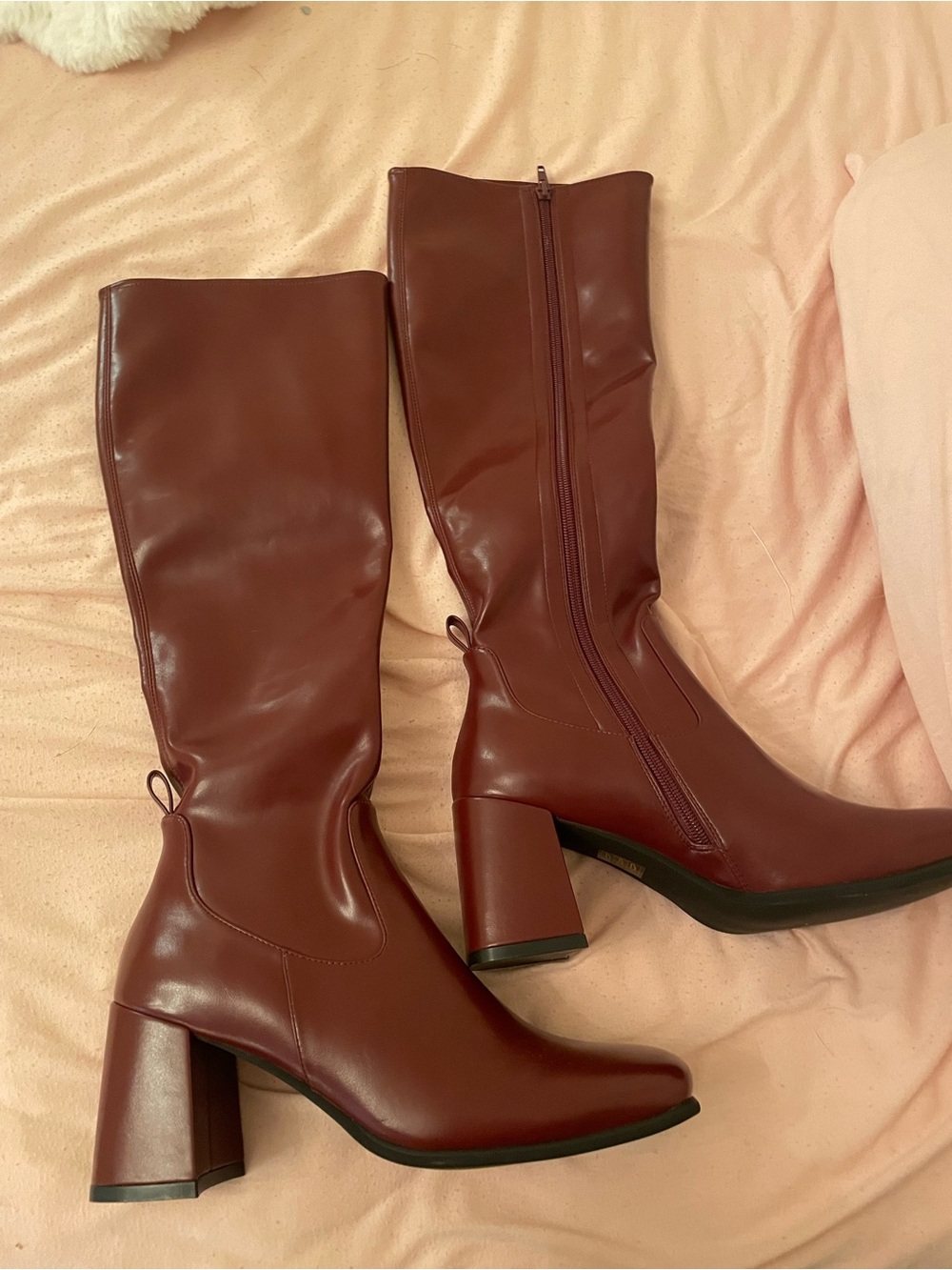 Jeffrey Campbell Mid-Calf Block Heel Boots - Burgundy
